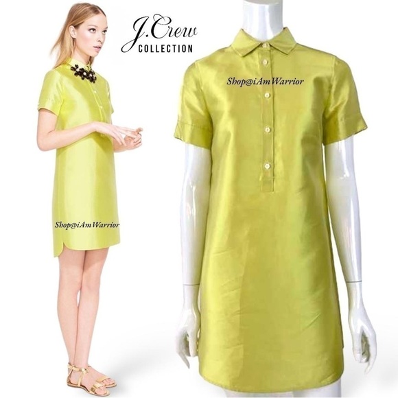 J.Crew Collection chartreuse silk shantung shirt-dress *shop@iamwarrior - Picture 6 of 13